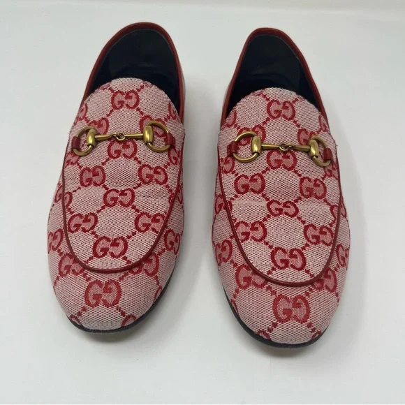 GUCCI JORDAAN CANVAS GG MONOGRAM HORSEBIT LOAFERS IN RED SIZE 37 - Picture 6 of 15